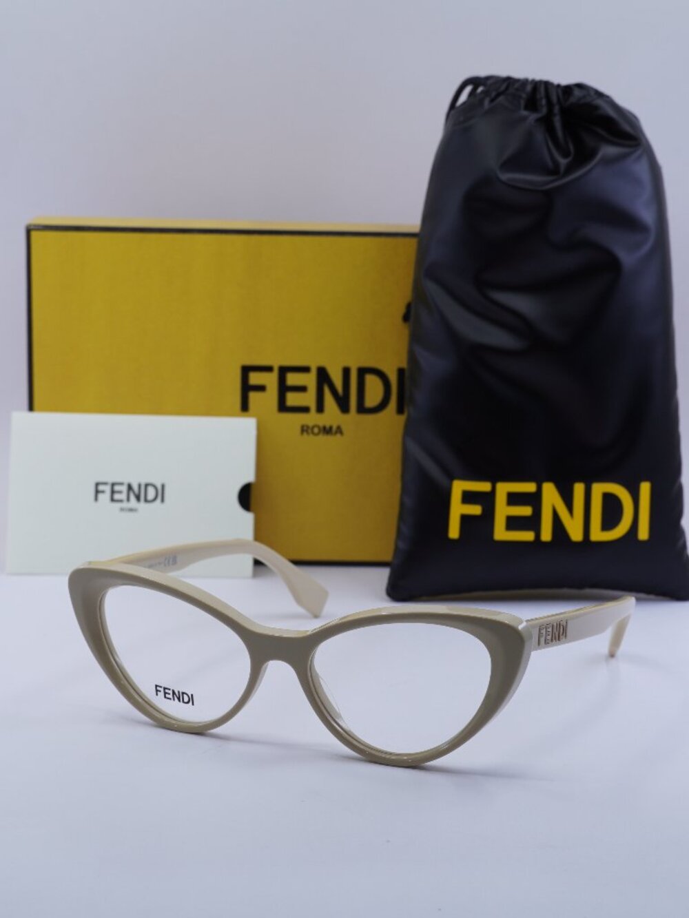 Fendi FE50075I 057 Cat Eye Eyeglasses 53mm - Shiny Beige